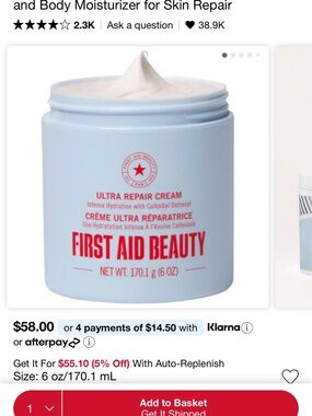 BNIB by First Aid Beauty Ultra Repair Cream in Light Blue Jar